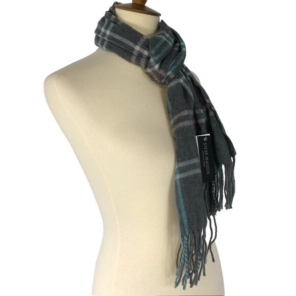 Steve Madden Plaid Grey And Blue Muffler Scarf OS - Picture 2 of 6